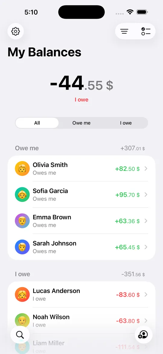 Settli, accueil sur iPhone