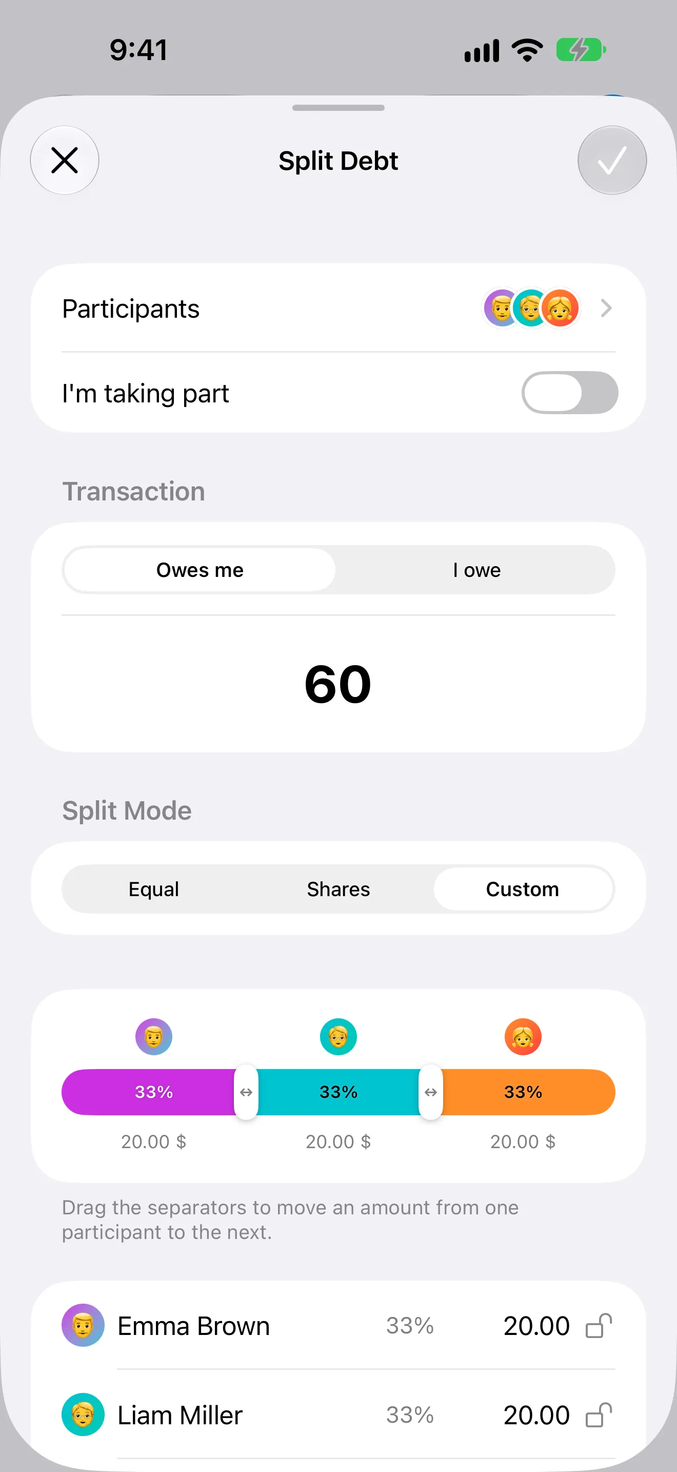 Settli, répartir une dette sur iPhone