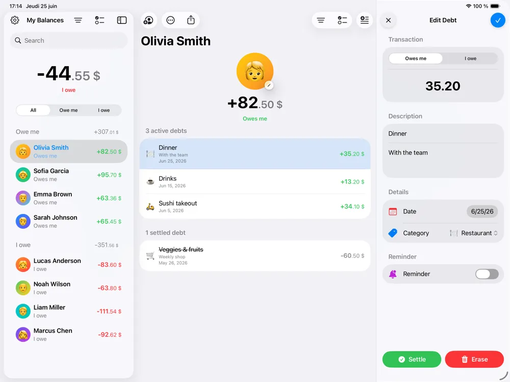 Settli, accueil sur iPad