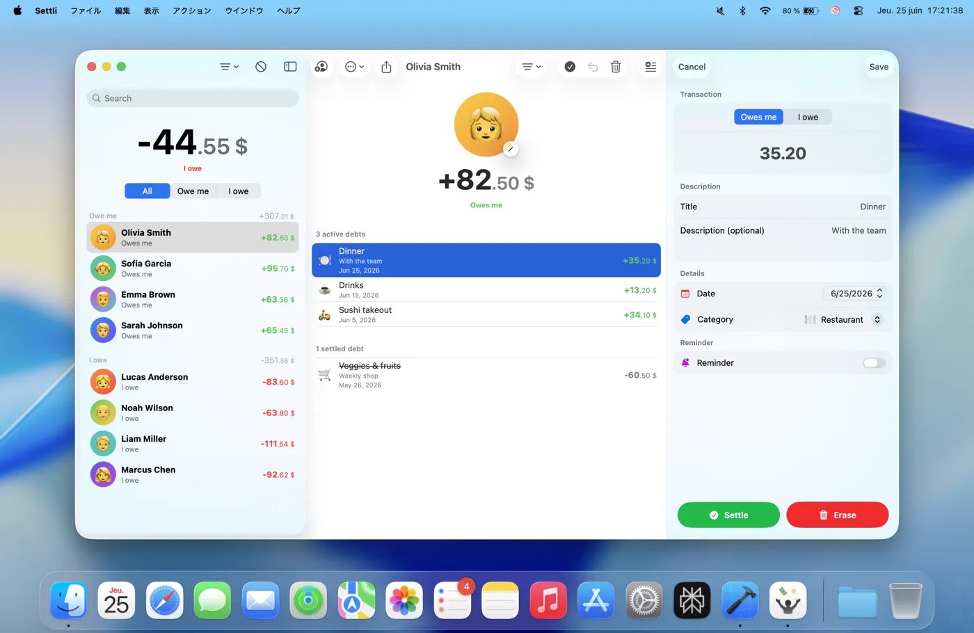 Settli, accueil sur Mac