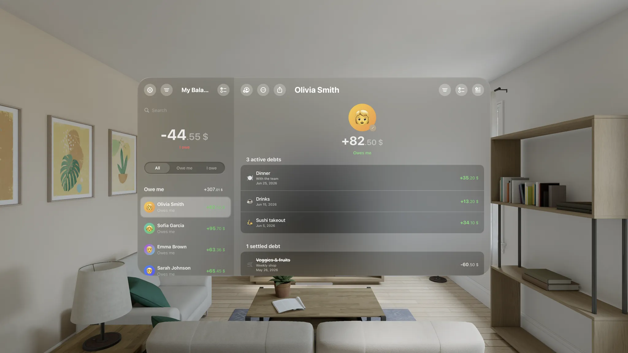 Settli, accueil sur Apple Vision Pro