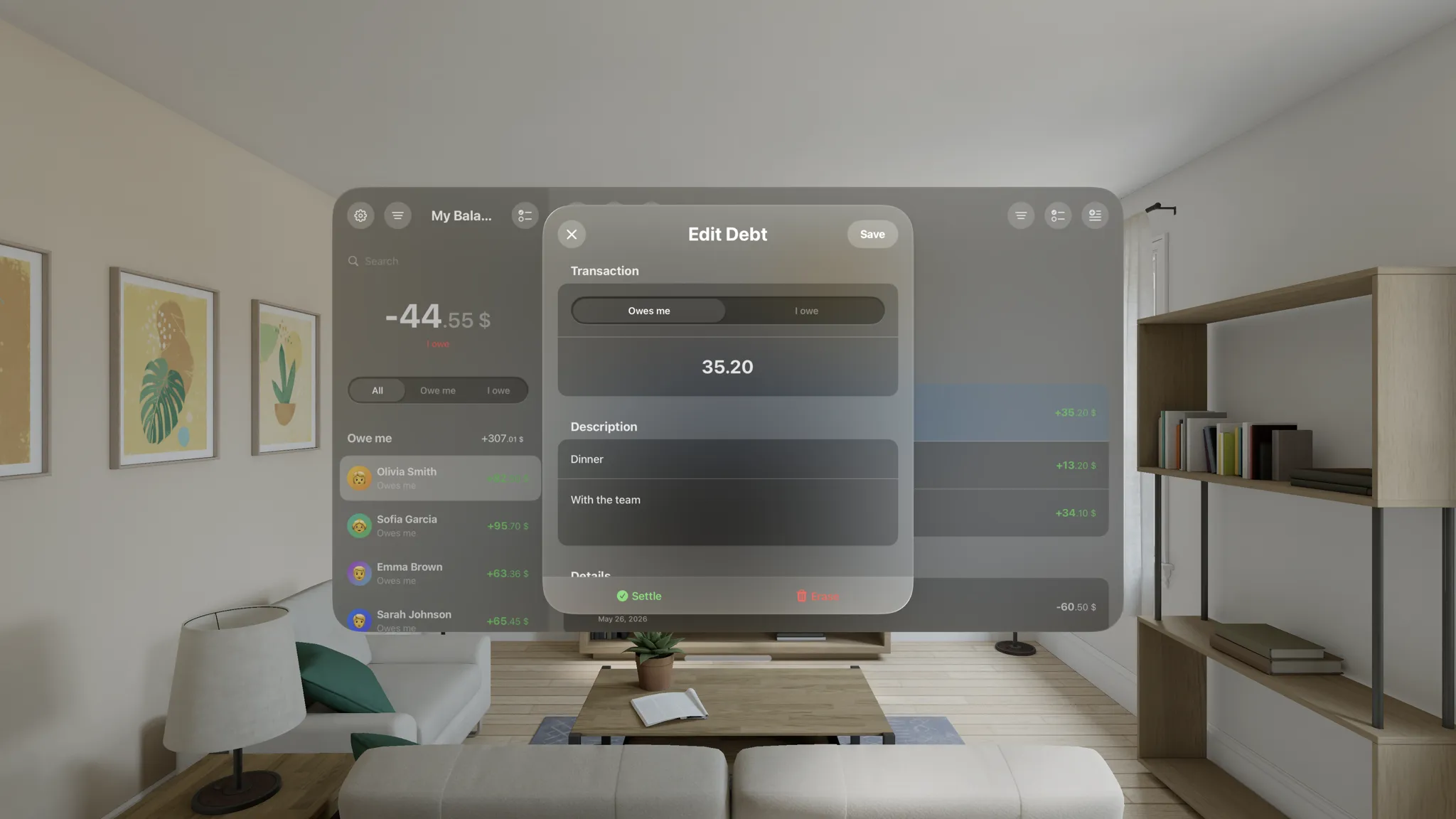 Settli, édition d'une dette sur Apple Vision Pro