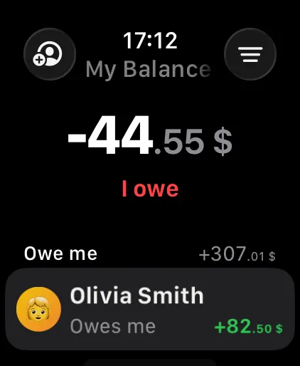 Settli, accueil sur Apple Watch