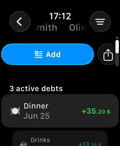 Settli, fiche personne sur Apple Watch